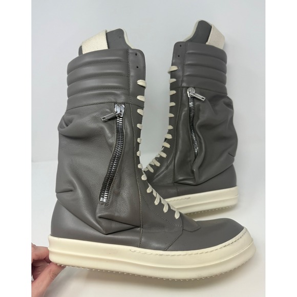 Rick Owens Cargobasket Leather Sneaker Grey/Milk Size 11 US 44 EU - Picture 3 of 9